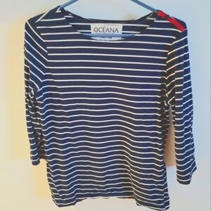 Boat neck navy and white striped shirt sz L